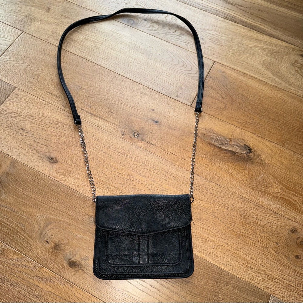 K-Carroll Accessories Vegan Leather Crossbody Purse Black with Silver Chain